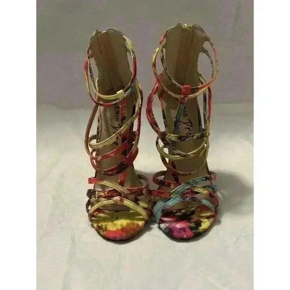 Lemon Drop Tenderly Size 6 Tie-Dye Zipper up Strappy High Heels Colorful Barbie - Picture 2 of 7